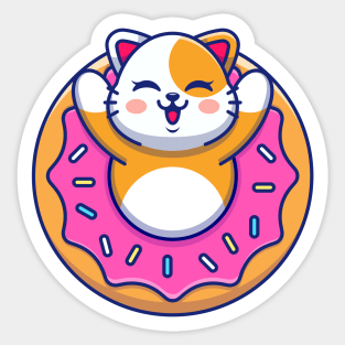 Cute baby cat with doughnut cartoon Sticker